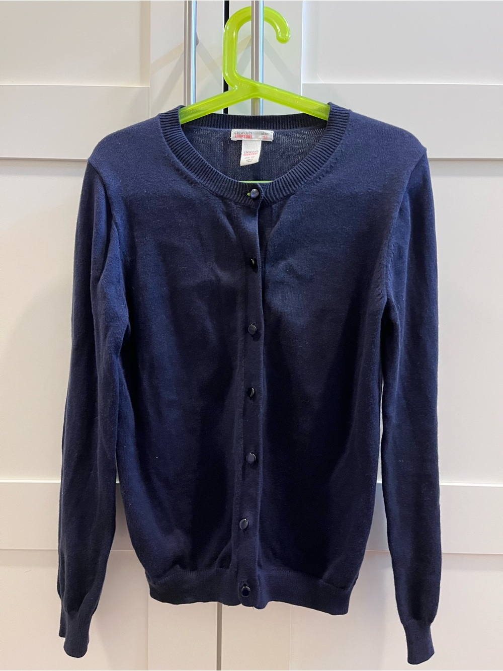 Crewcuts Navy Button-Up Crewneck Cardigan, size 10